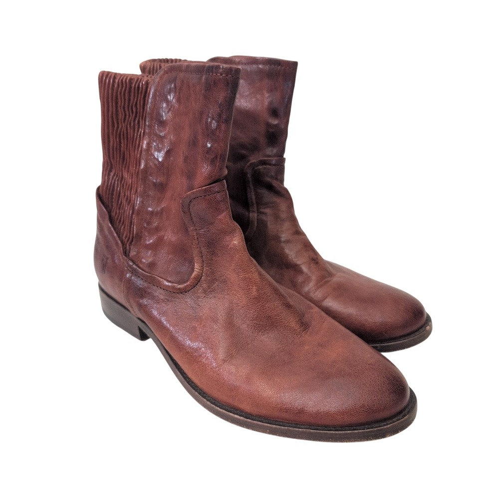 Frye Shortie Chelsea Boots Cognac Leather Ankle Boots 7.5M 3477107 Western Brown